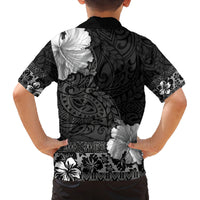 Hawaii Hibiscus With Black Polynesian Pattern Family Matching Long Sleeve Bodycon Dress and Hawaiian Shirt LT05 - Polynesian Pride