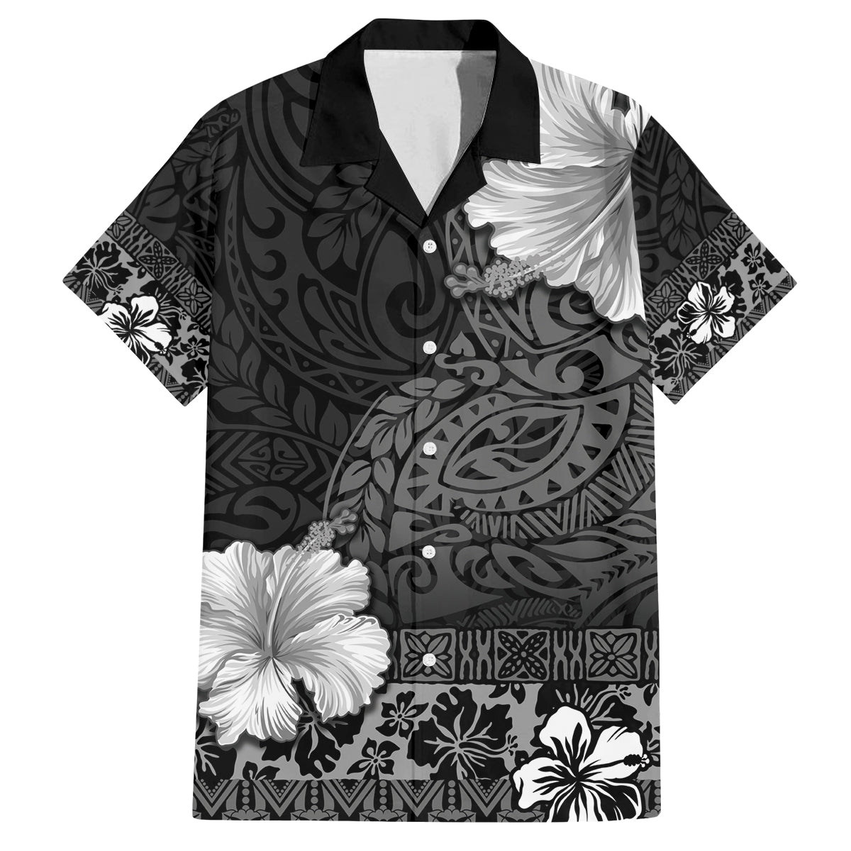 Hawaii Hibiscus With Black Polynesian Pattern Family Matching Long Sleeve Bodycon Dress and Hawaiian Shirt LT05 Dad's Shirt - Short Sleeve Black - Polynesian Pride