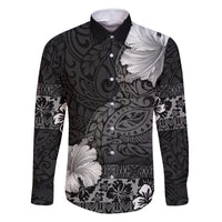 Hawaii Hibiscus With Black Polynesian Pattern Family Matching Long Sleeve Bodycon Dress and Hawaiian Shirt LT05 Dad's Shirt - Long Sleeve Black - Polynesian Pride