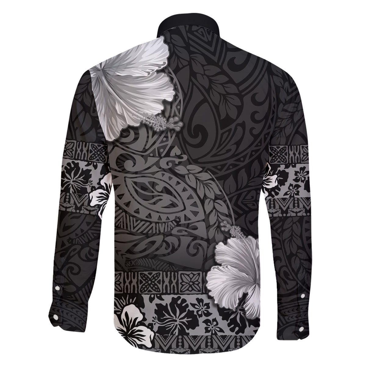 Hawaii Hibiscus With Black Polynesian Pattern Family Matching Long Sleeve Bodycon Dress and Hawaiian Shirt LT05 - Polynesian Pride