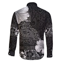 Hawaii Hibiscus With Black Polynesian Pattern Family Matching Long Sleeve Bodycon Dress and Hawaiian Shirt LT05 - Polynesian Pride
