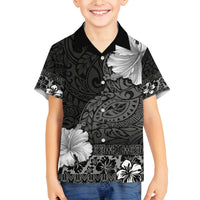 Hawaii Hibiscus With Black Polynesian Pattern Family Matching Long Sleeve Bodycon Dress and Hawaiian Shirt LT05 Son's Shirt Black - Polynesian Pride