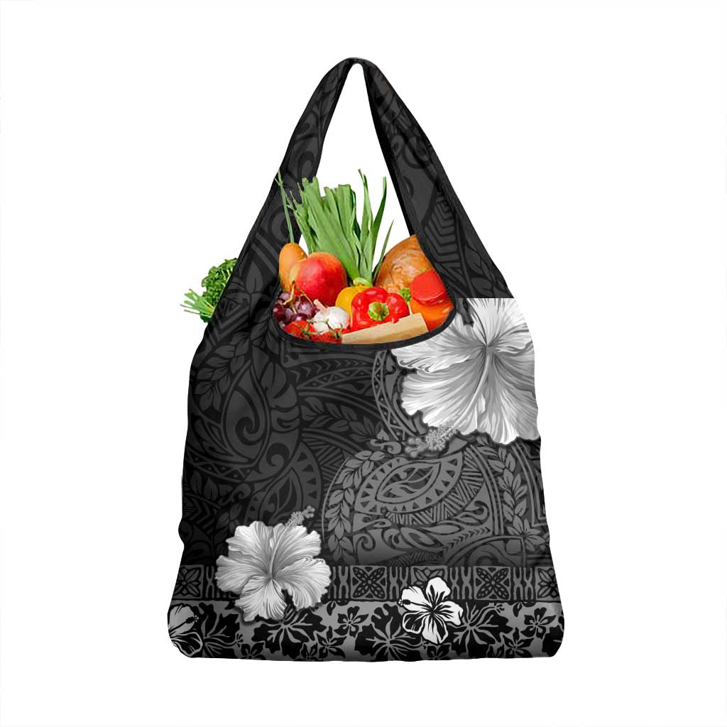 Hawaii Hibiscus With Black Polynesian Pattern Grocery Bag