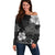 Hawaii Hibiscus With Black Polynesian Pattern Off Shoulder Sweater