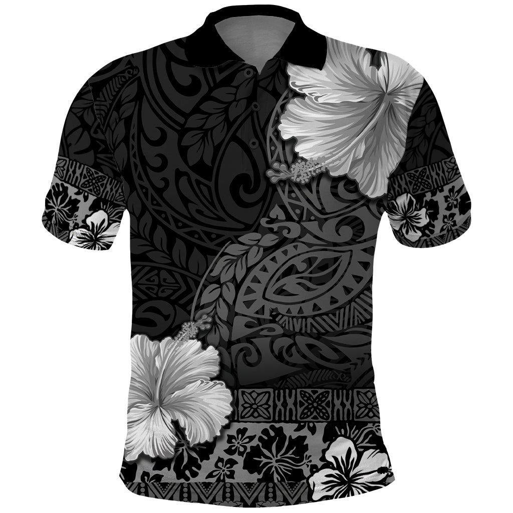 Hawaii Hibiscus With Black Polynesian Pattern Polo Shirt