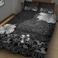 Hawaii Hibiscus With Black Polynesian Pattern Quilt Bed Set