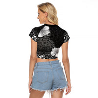 Hawaii Hibiscus With Black Polynesian Pattern Raglan Cropped T Shirt