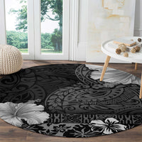 Hawaii Hibiscus With Black Polynesian Pattern Round Carpet