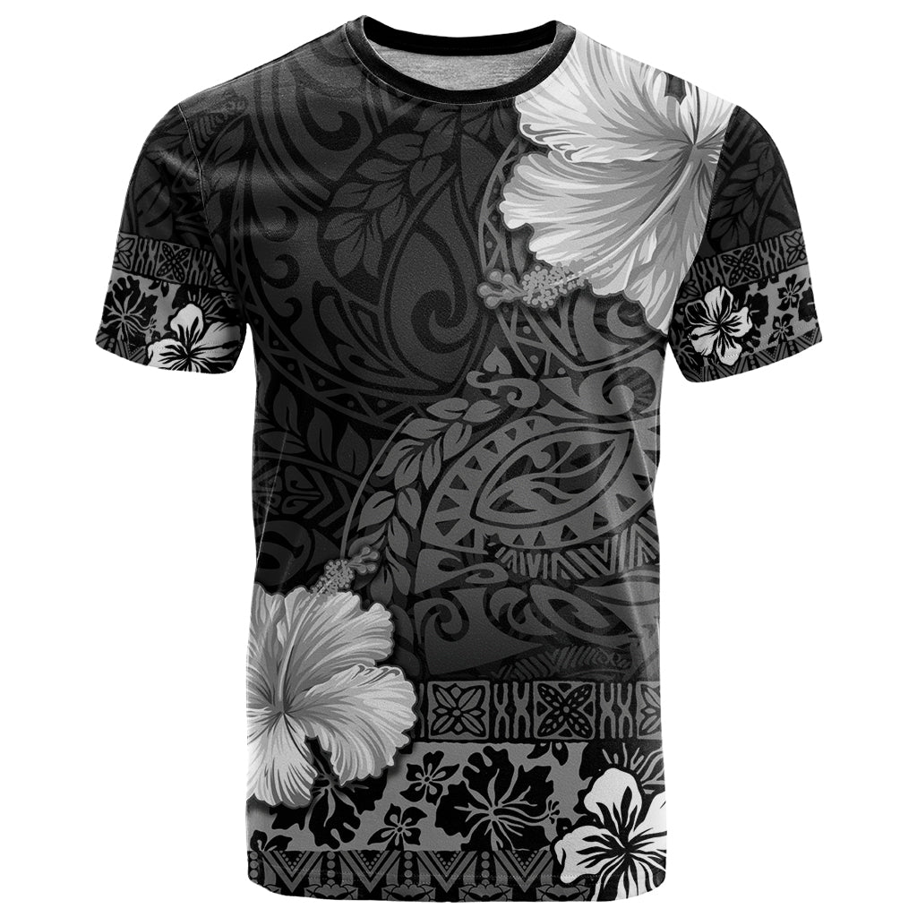 Hawaii Hibiscus With Black Polynesian Pattern T Shirt