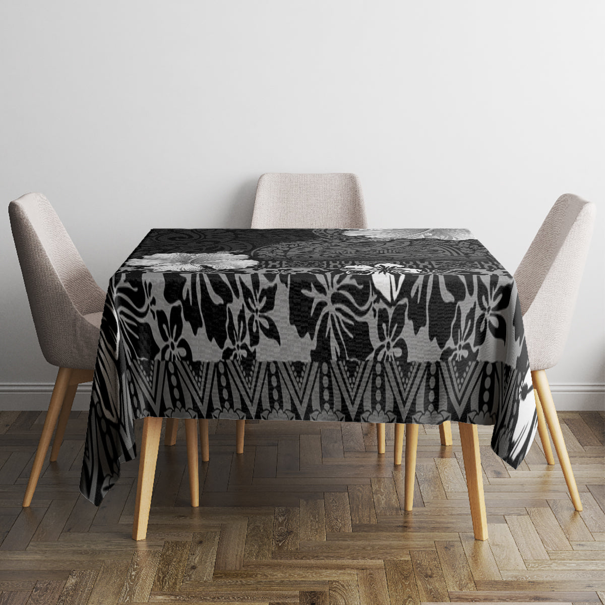 Hawaii Hibiscus With Black Polynesian Pattern Tablecloth