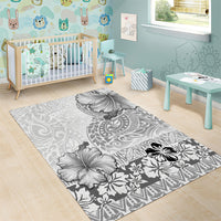 Hawaii Hibiscus With White Polynesian Pattern Area Rug