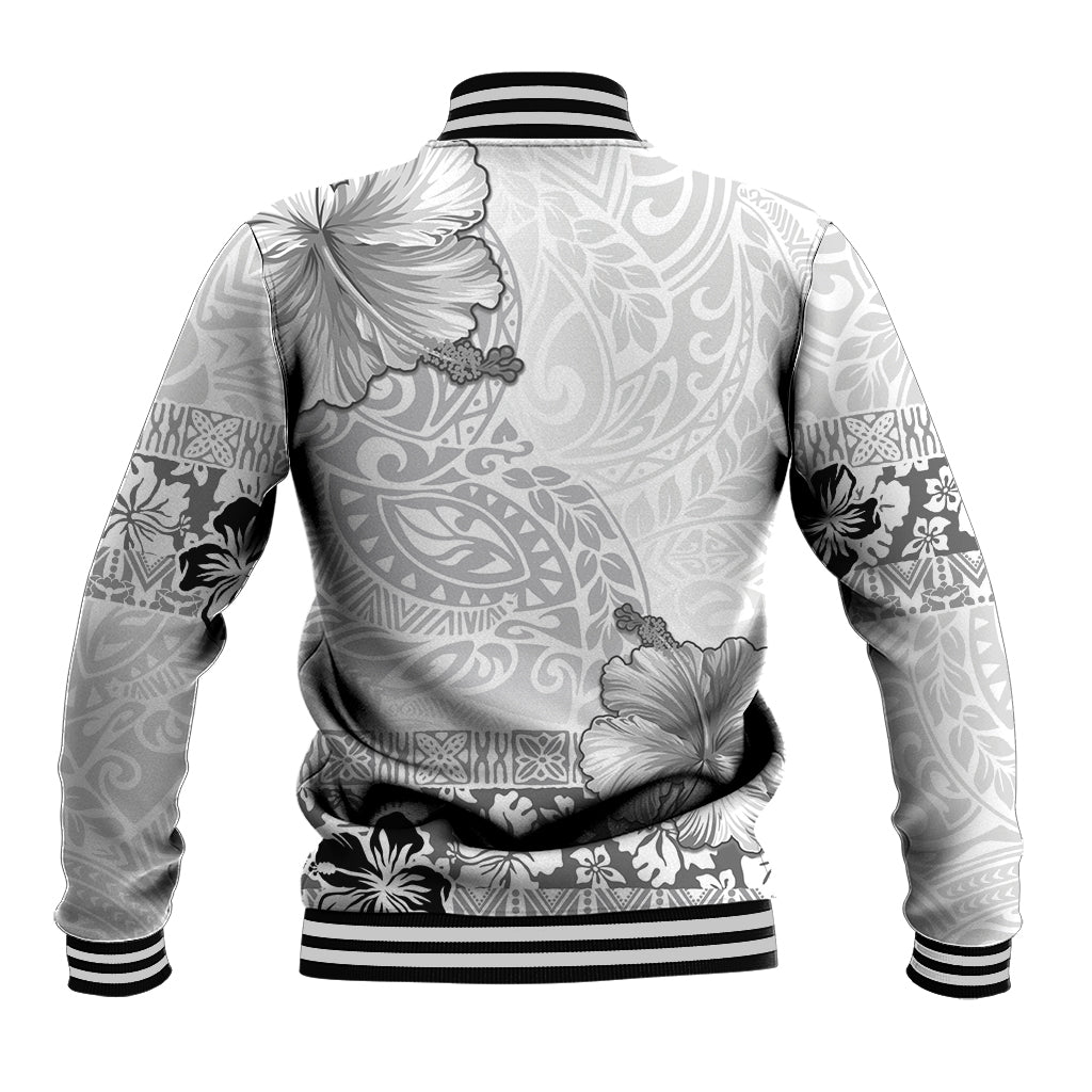 Hawaii Hibiscus With White Polynesian Pattern Baseball Jacket