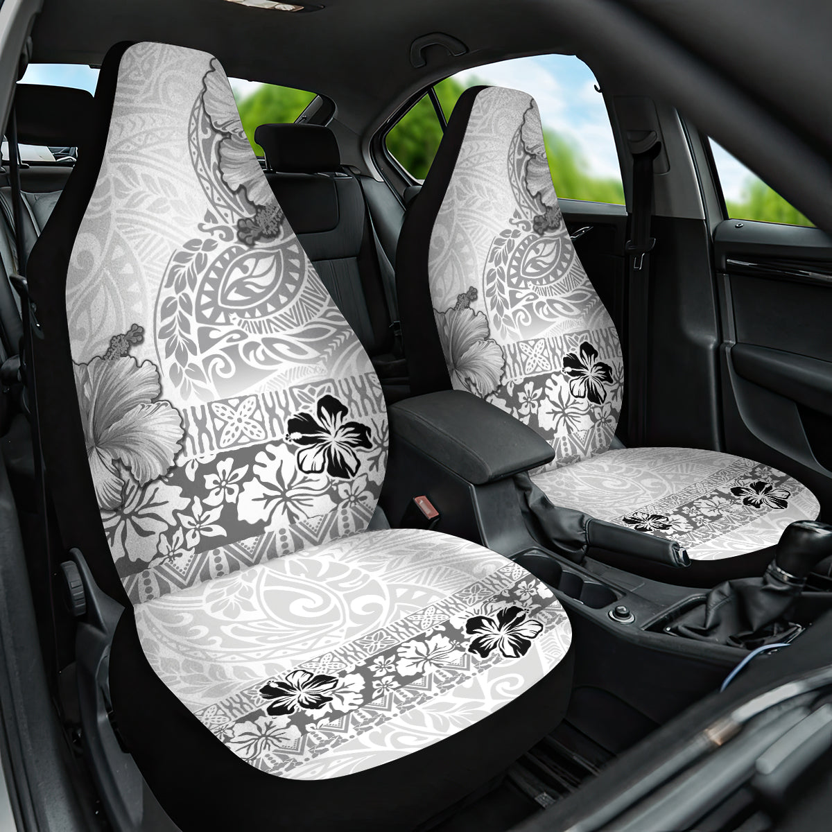 Hawaii Hibiscus With White Polynesian Pattern Car Seat Cover