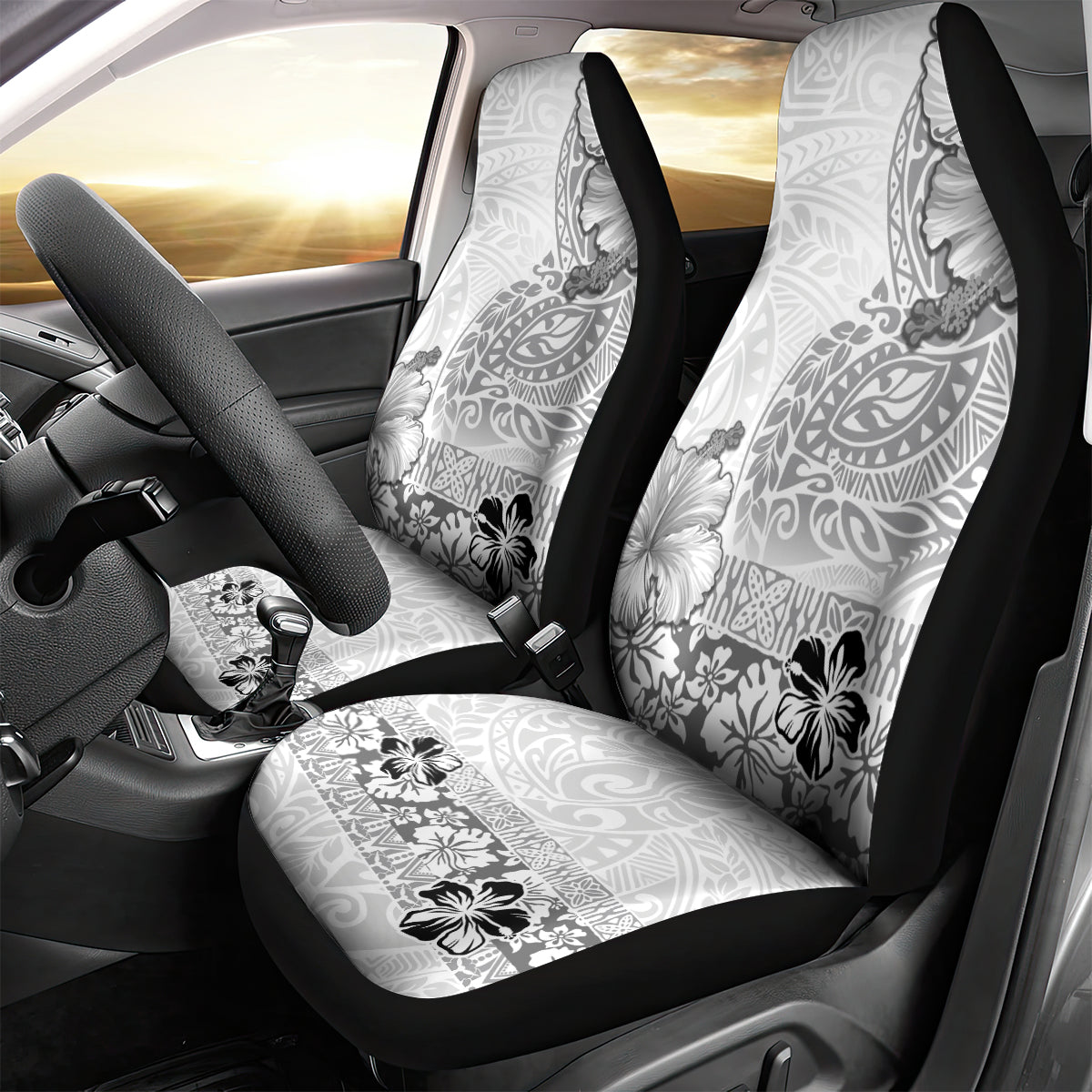 Hawaii Hibiscus With White Polynesian Pattern Car Seat Cover