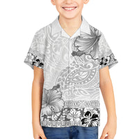Hawaii Hibiscus With White Polynesian Pattern Family Matching Long Sleeve Bodycon Dress and Hawaiian Shirt