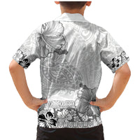 Hawaii Hibiscus With White Polynesian Pattern Family Matching Mermaid Dress and Hawaiian Shirt