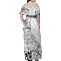 Hawaii Hibiscus With White Polynesian Pattern Family Matching Off Shoulder Maxi Dress and Hawaiian Shirt