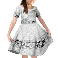 Hawaii Hibiscus With White Polynesian Pattern Family Matching Puletasi and Hawaiian Shirt LT05 Daughter's Dress White - Polynesian Pride