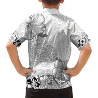 Hawaii Hibiscus With White Polynesian Pattern Family Matching Short Sleeve Bodycon Dress and Hawaiian Shirt