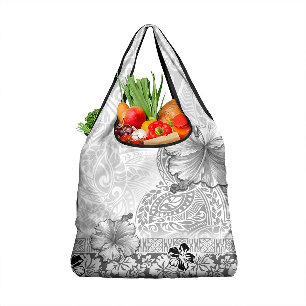 Hawaii Hibiscus With White Polynesian Pattern Grocery Bag