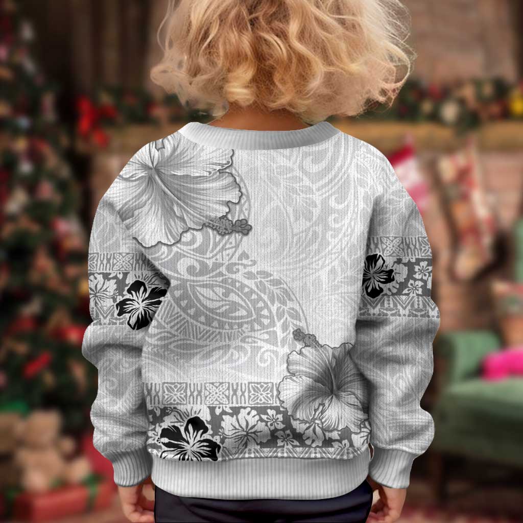 Hawaii Hibiscus With White Polynesian Pattern Kid Ugly Christmas Sweater