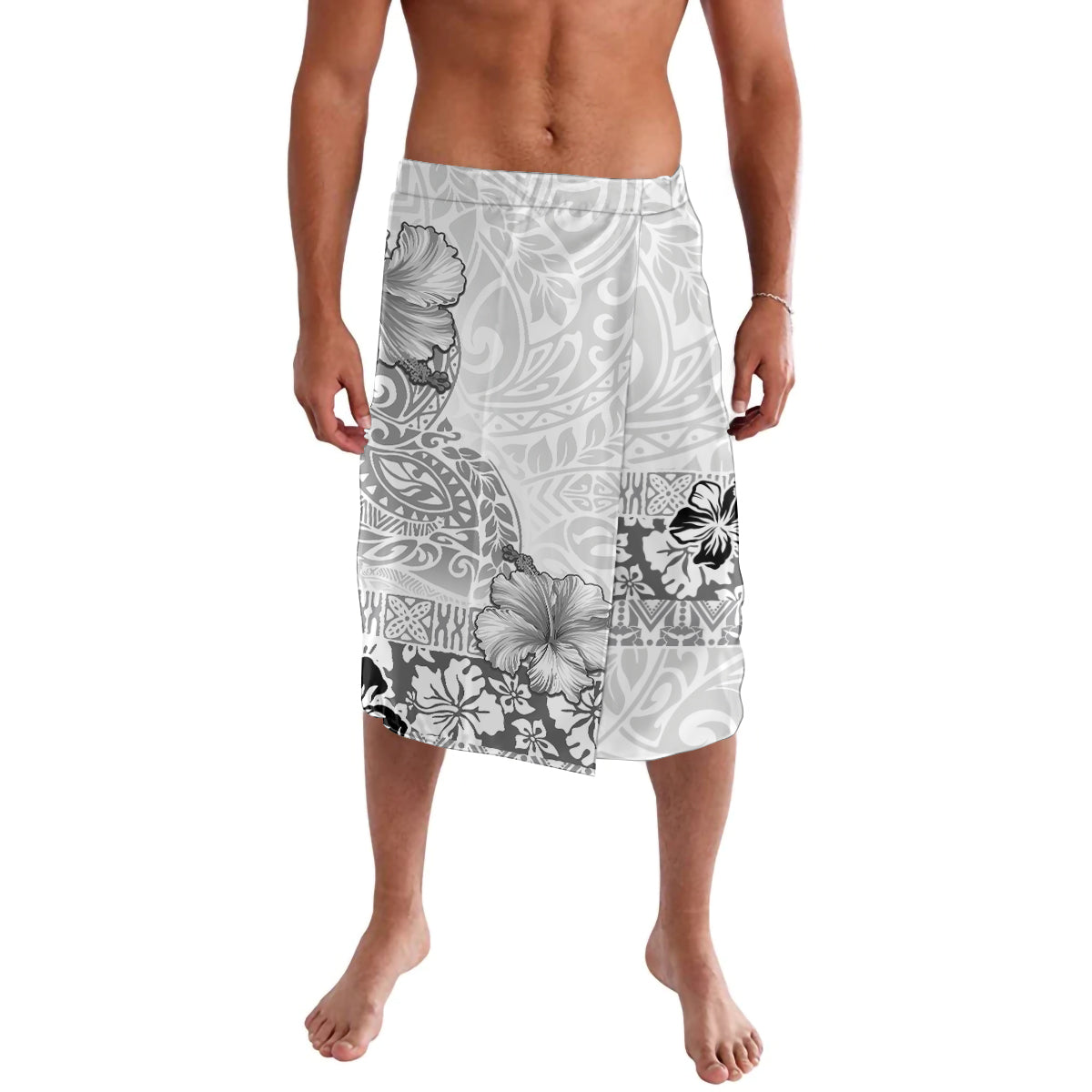 Hawaii Hibiscus With White Polynesian Pattern Lavalava