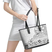 Hawaii Hibiscus With White Polynesian Pattern Leather Tote Bag