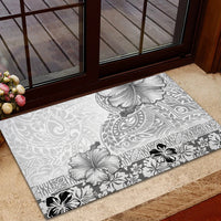 Hawaii Hibiscus With White Polynesian Pattern Rubber Doormat