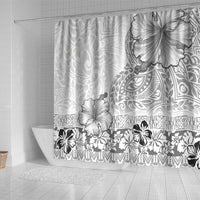 Hawaii Hibiscus With White Polynesian Pattern Shower Curtain
