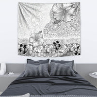 Hawaii Hibiscus With White Polynesian Pattern Tapestry