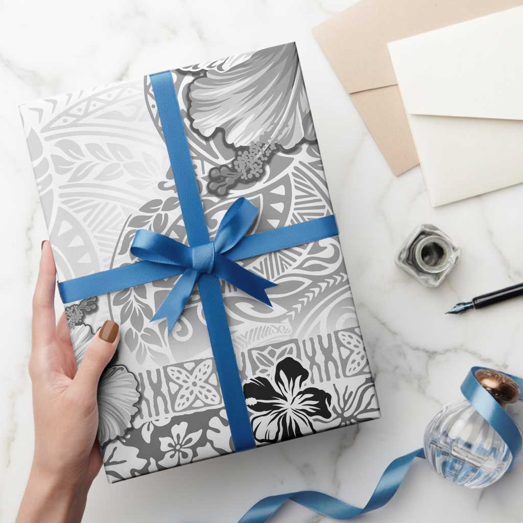 Hawaii Hibiscus With White Polynesian Pattern Wrapping Paper - Polynesian Pride