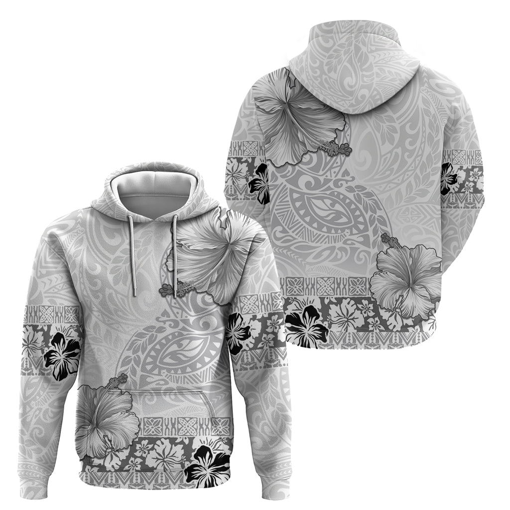 Hawaii Hibiscus With White Polynesian Pattern Zip Hoodie