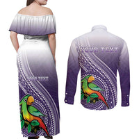 Personalized Manua High School Couples Matching Off Shoulder Maxi Dress and Long Sleeve Button Shirt Polynesian Tribal Pattern