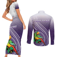 Personalized Manua High School Couples Matching Short Sleeve Bodycon Dress and Long Sleeve Button Shirt Polynesian Tribal Pattern