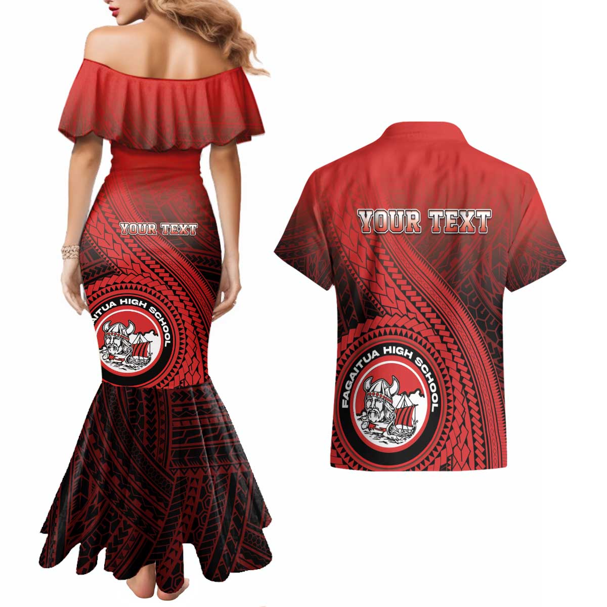 Personalized Fagaitua High School Couples Matching Mermaid Dress and Hawaiian Shirt Polynesian Tribal Pattern LT05 - Polynesian Pride