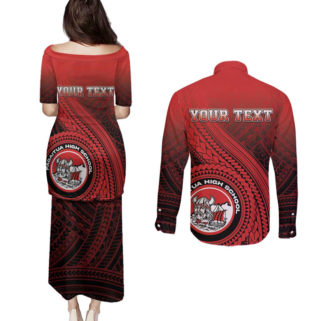 Personalized Fagaitua High School Couples Matching Puletasi and Long Sleeve Button Shirt Polynesian Tribal Pattern
