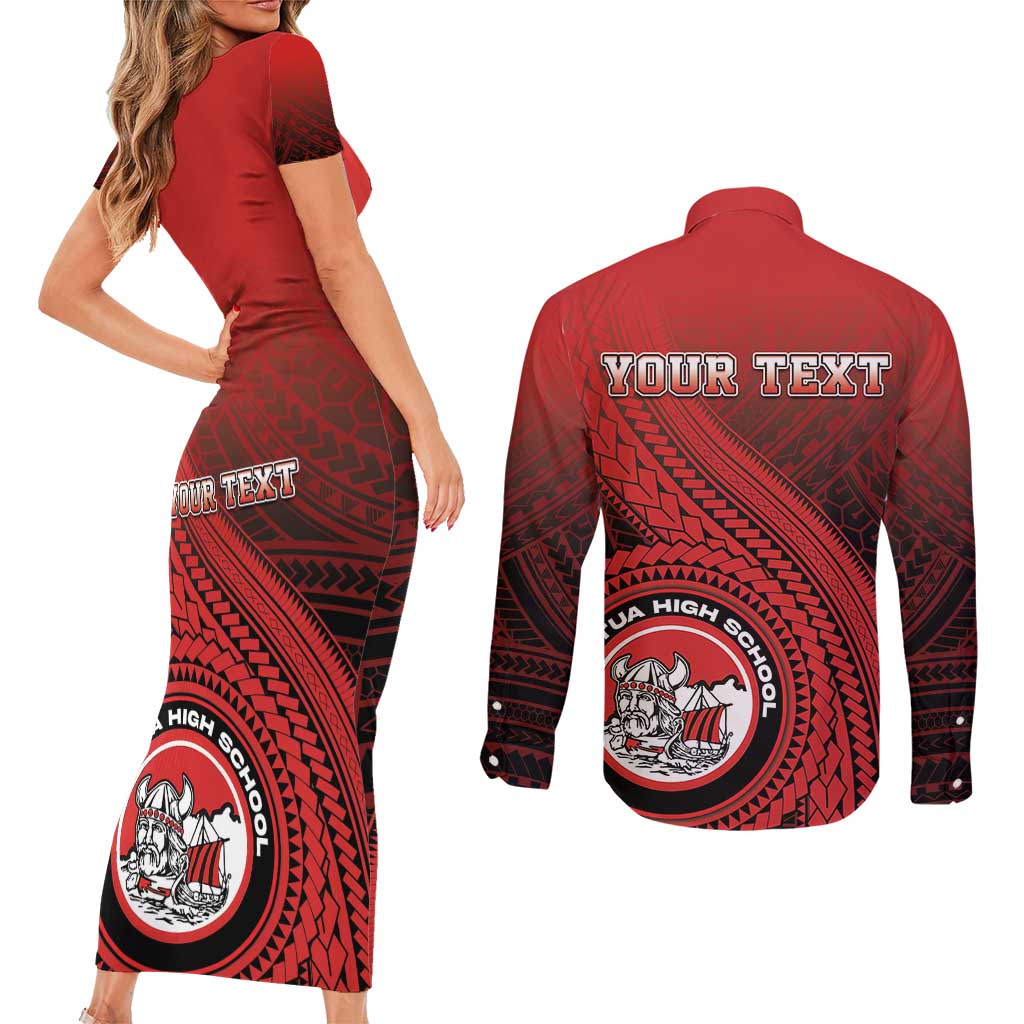 Personalized Fagaitua High School Couples Matching Short Sleeve Bodycon Dress and Long Sleeve Button Shirt Polynesian Tribal Pattern