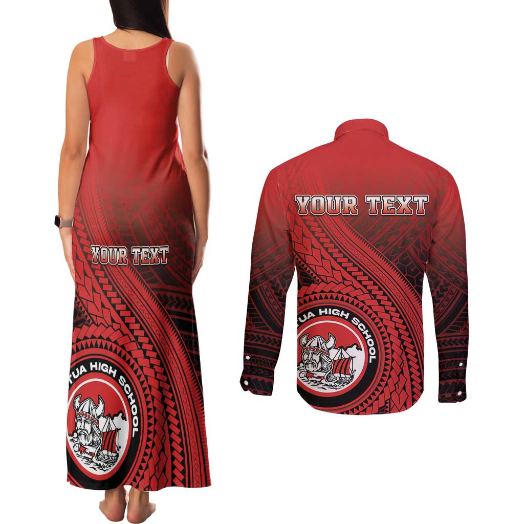 Personalized Fagaitua High School Couples Matching Tank Maxi Dress and Long Sleeve Button Shirt Polynesian Tribal Pattern