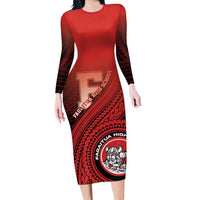 Personalized Fagaitua High School Family Matching Long Sleeve Bodycon Dress and Hawaiian Shirt Polynesian Tribal Pattern LT05 Mom's Dress Red - Polynesian Pride
