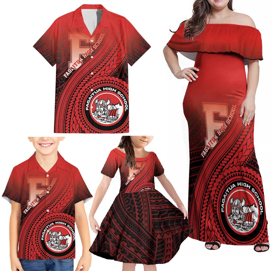 Personalized Fagaitua High School Family Matching Off Shoulder Maxi Dress and Hawaiian Shirt Polynesian Tribal Pattern