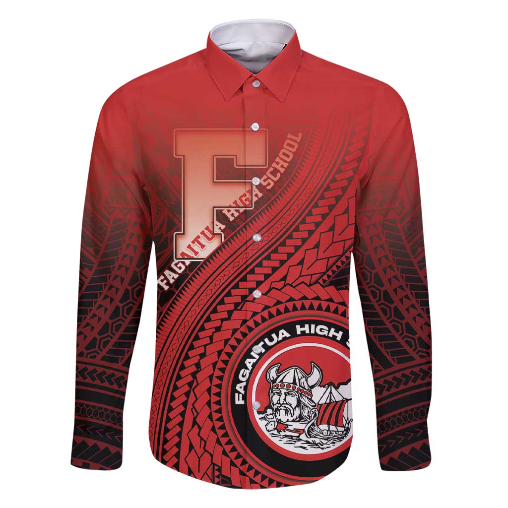 Personalized Fagaitua High School Family Matching Short Sleeve Bodycon Dress and Hawaiian Shirt Polynesian Tribal Pattern LT05 Dad's Shirt - Long Sleeve Red - Polynesian Pride