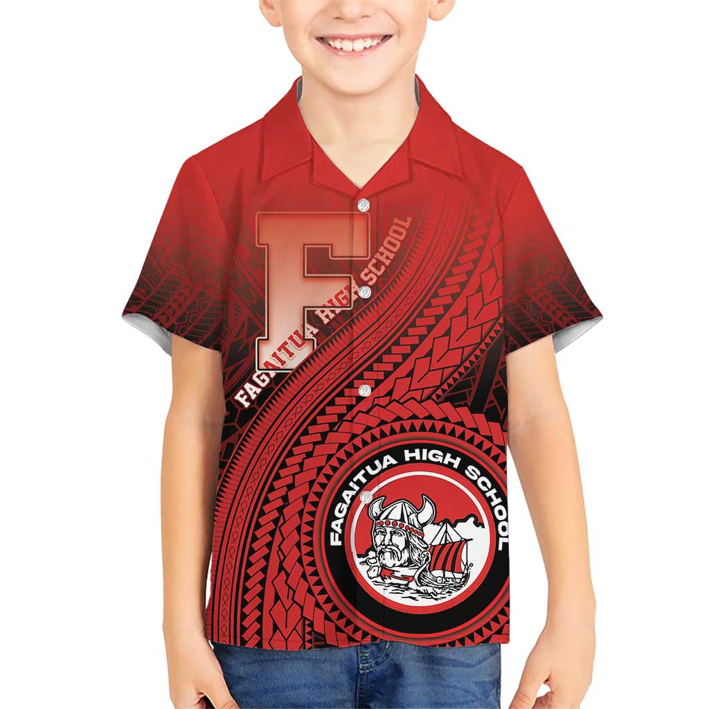 Personalized Fagaitua High School Family Matching Short Sleeve Bodycon Dress and Hawaiian Shirt Polynesian Tribal Pattern LT05 Son's Shirt Red - Polynesian Pride