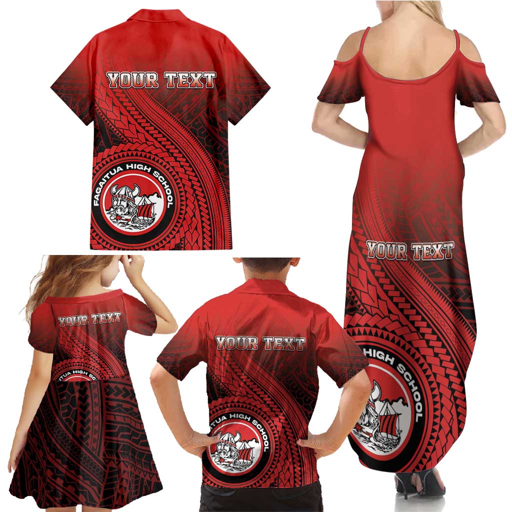 Personalized Fagaitua High School Family Matching Summer Maxi Dress and Hawaiian Shirt Polynesian Tribal Pattern