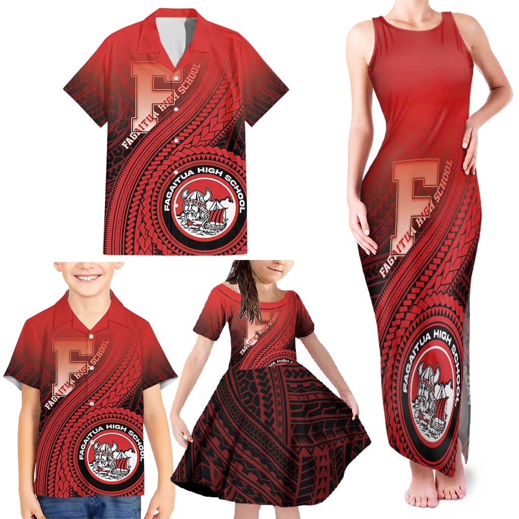 Personalized Fagaitua High School Family Matching Tank Maxi Dress and Hawaiian Shirt Polynesian Tribal Pattern