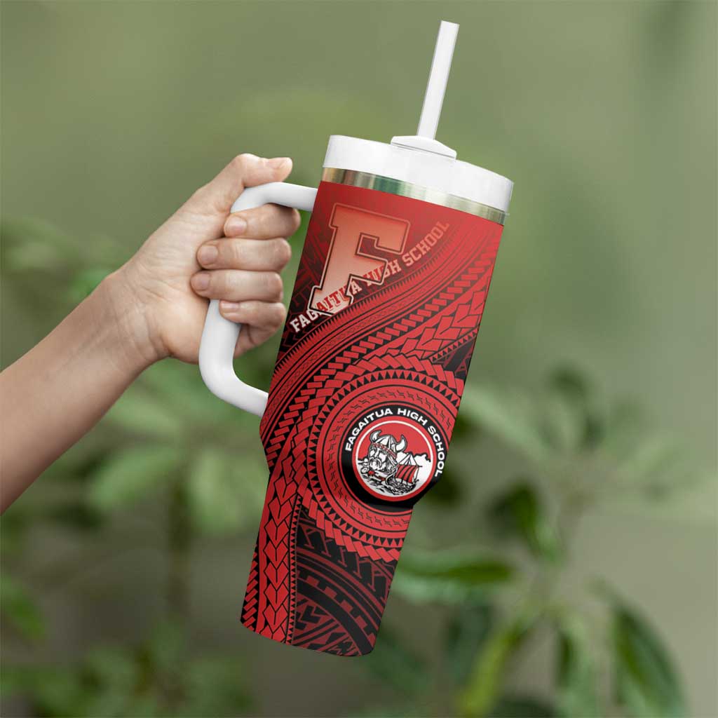 Personalized Fagaitua High School Tumbler With Handle Polynesian Tribal Pattern
