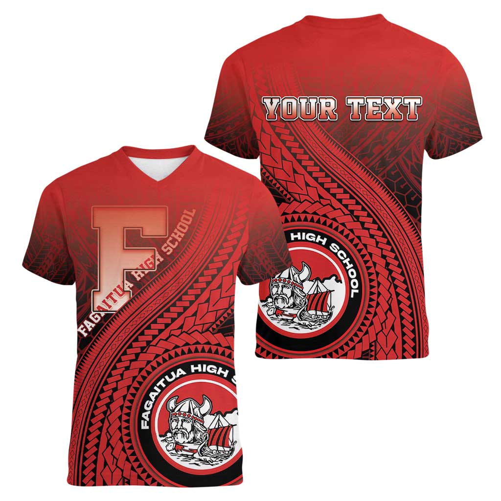 Personalized Fagaitua High School Women V-Neck T-Shirt Polynesian Tribal Pattern LT05 - Polynesian Pride