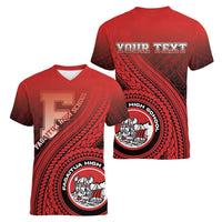 Personalized Fagaitua High School Women V-Neck T-Shirt Polynesian Tribal Pattern LT05 - Polynesian Pride