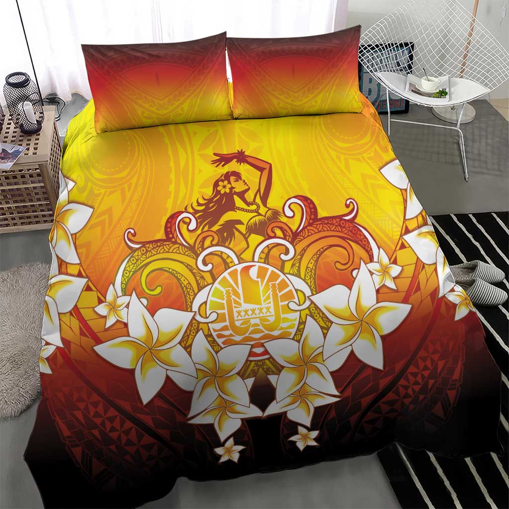 Tahiti Heiva Festival Bedding Set Tahitian Vahine Plumeria Flowers