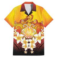Tahiti Heiva Festival Family Matching Mermaid Dress and Hawaiian Shirt Tahitian Vahine Plumeria Flowers LT05 Dad's Shirt - Short Sleeve Yellow - Polynesian Pride