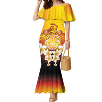 Tahiti Heiva Festival Family Matching Mermaid Dress and Hawaiian Shirt Tahitian Vahine Plumeria Flowers LT05 Mom's Dress Yellow - Polynesian Pride